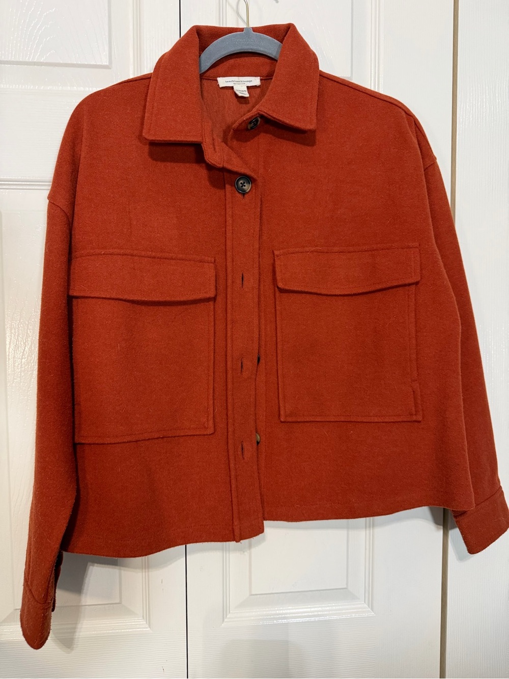 Wool Cropped Shacket in Rust - Unknown Brand